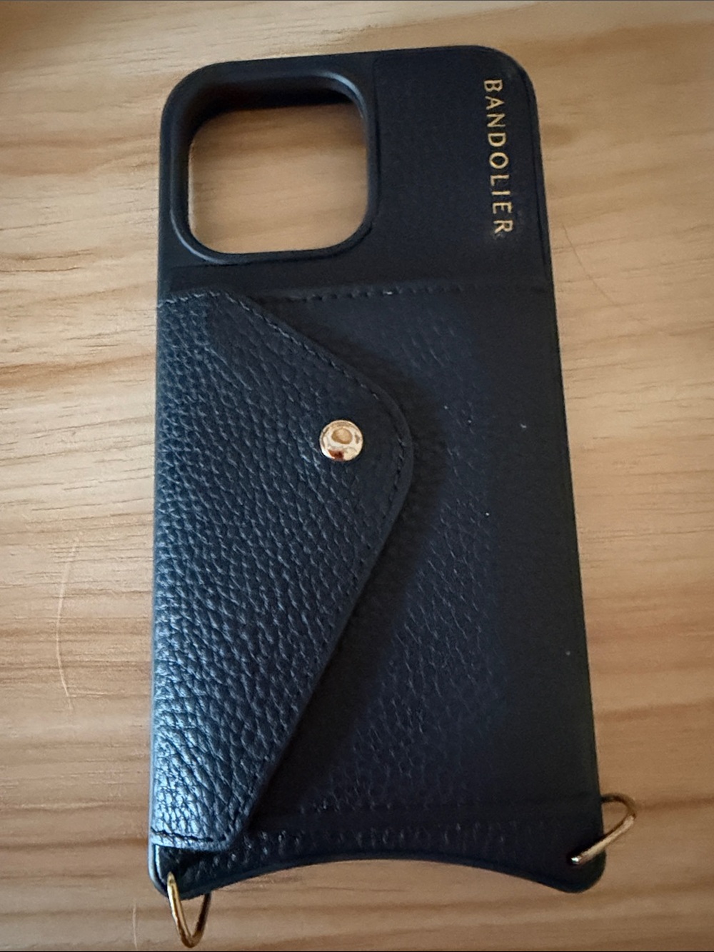 Bandolier Black Leather Wallet Case with Gold Hardware